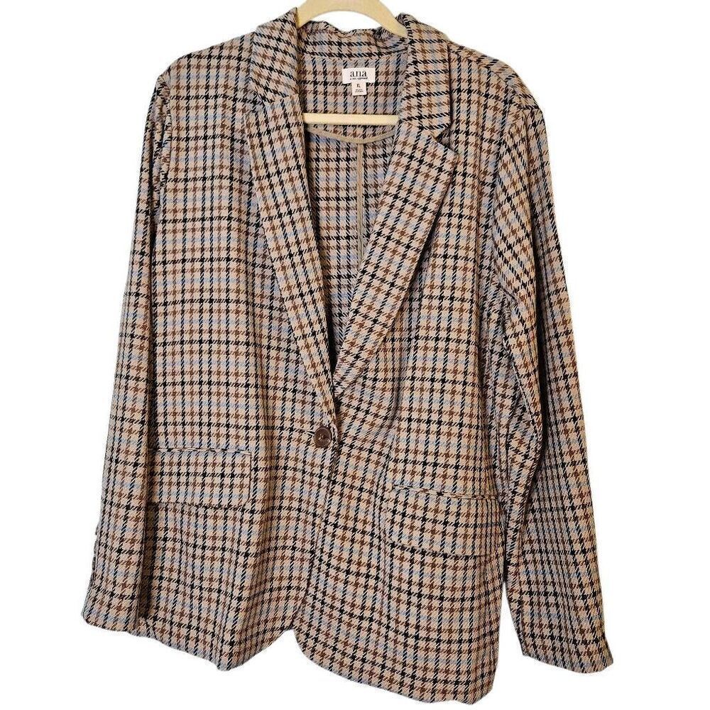 Ana plaid blazer, brown/black/blue. Size XL